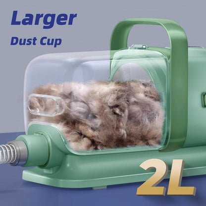 Buenkee Professional Dog Grooming Kit with Integrated Pet Grooming Vacuum, Clipper, and Shedding Brush - Low Noise Solution for Dogs and Cats, Green