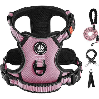 No-Pull Dog Vest with Leash, Reflective Anti-Choking Pet Vest, Adjustable Oxford Dog Vest with Easy-Control Handle for Small and Large Dogs