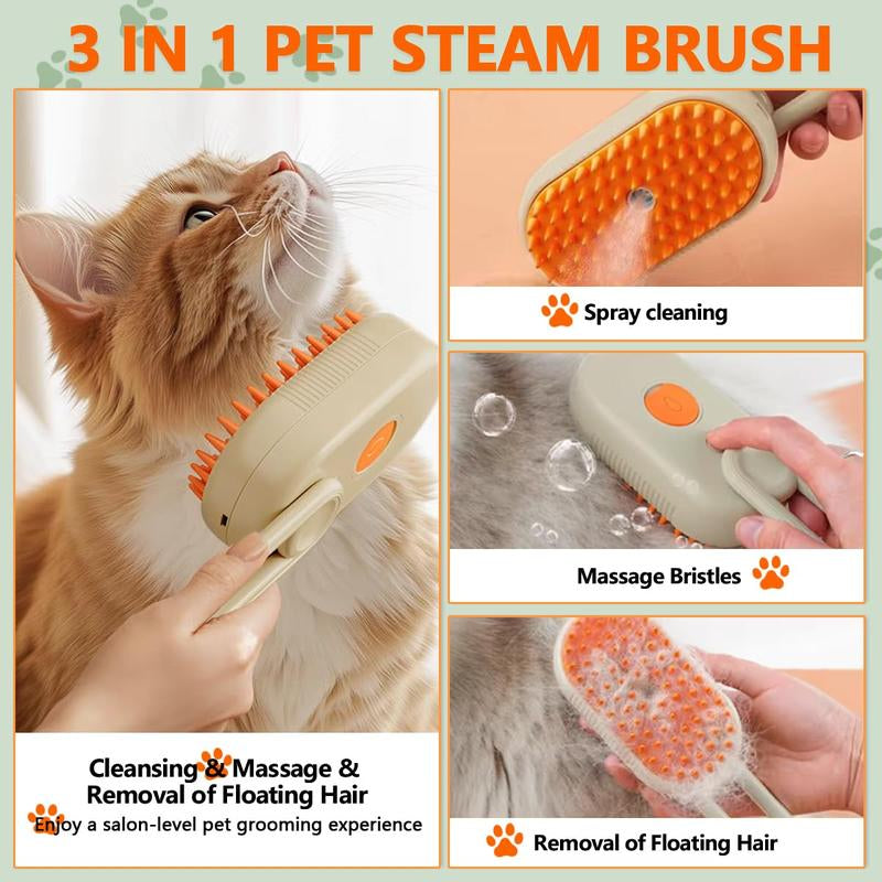 3-in-1 Pet Steam Brush and Hair Remover for Cats and Dogs - Adjustable Grooming Comb with Steamy Mist Technology for Effective Fur Removal