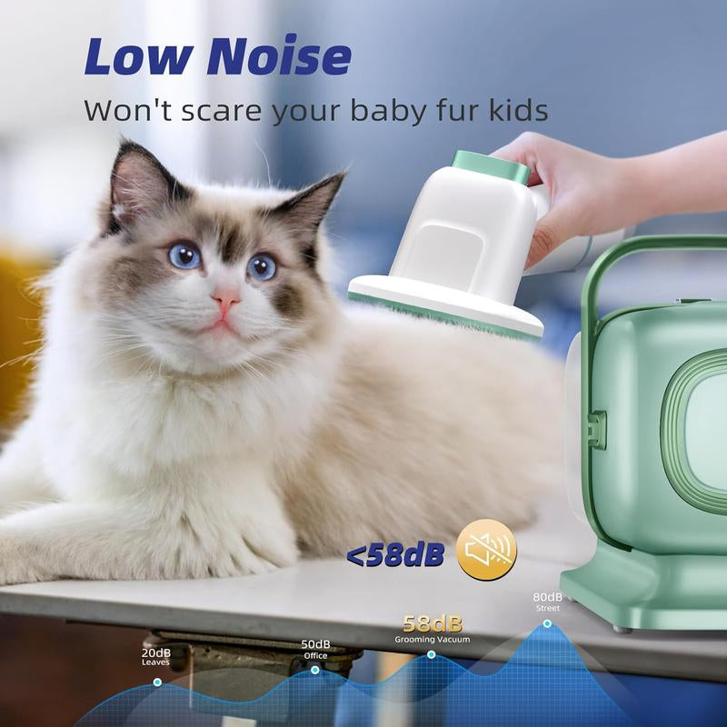 Buenkee Professional Dog Grooming Kit with Integrated Pet Grooming Vacuum, Clipper, and Shedding Brush - Low Noise Solution for Dogs and Cats, Green