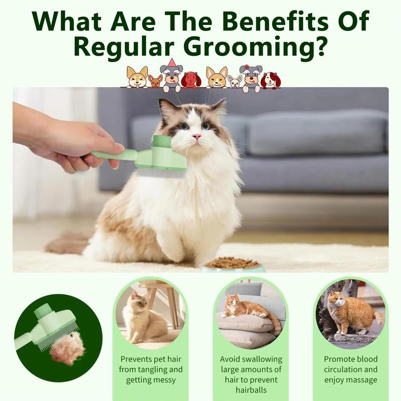 Self-Cleaning Dual-Length Stainless Steel Pet Comb for Cats and Dogs - Flea and Shedding Detangling Grooming Tool with Release Button for Healthy Coat