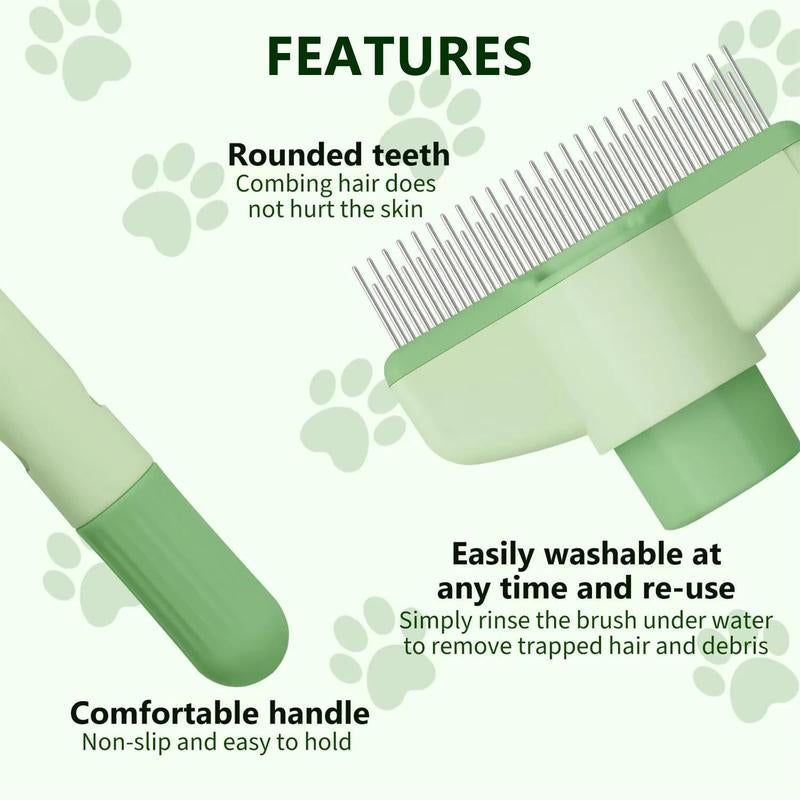 Self-Cleaning Dual-Length Stainless Steel Pet Comb for Cats and Dogs - Flea and Shedding Detangling Grooming Tool with Release Button for Healthy Coat
