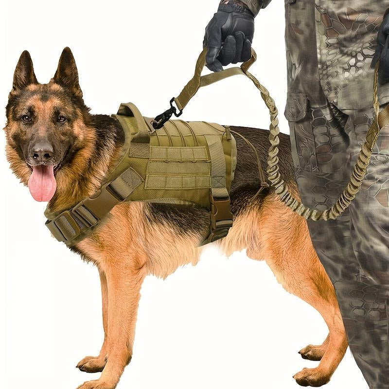 2Pcs Dog Harness and Leash Set, Outdoor Tactical Dog Harness Vest and Retractable Dog Leash, Nylon Tactical Training Dog Harness for Medium and Large Dogs
