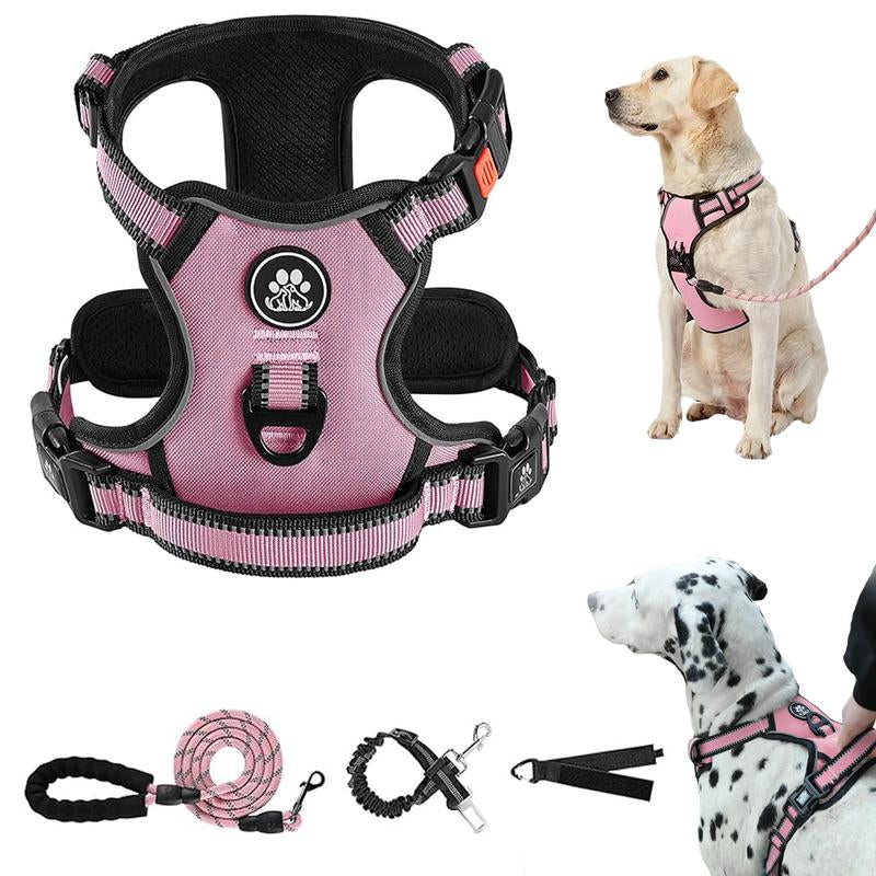 No-Pull Dog Vest with Leash, Reflective Anti-Choking Pet Vest, Adjustable Oxford Dog Vest with Easy-Control Handle for Small and Large Dogs