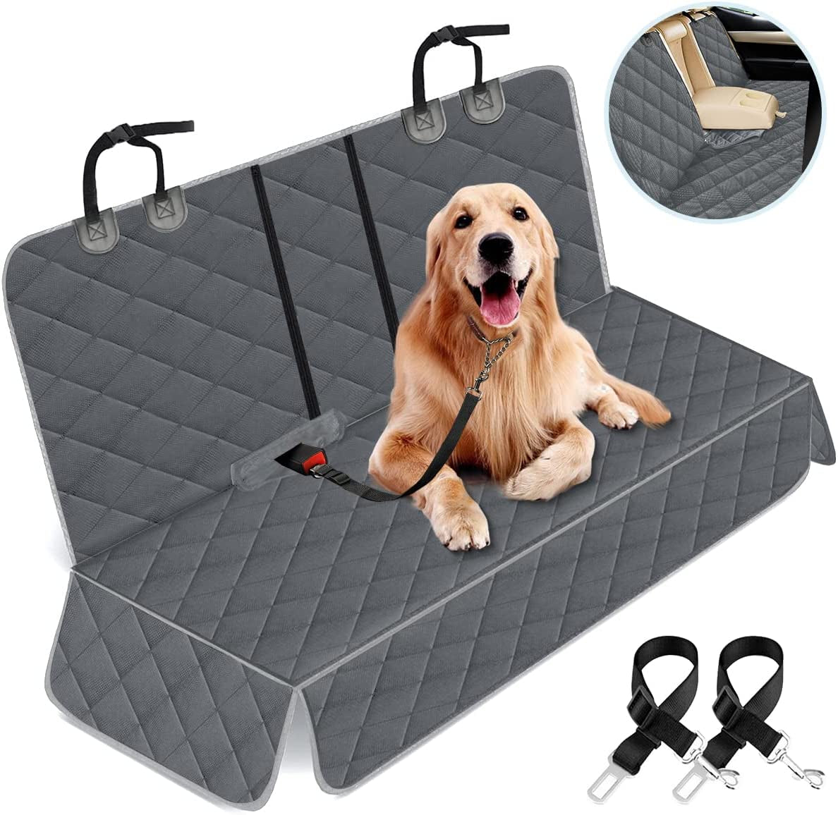 Premium Waterproof Dog Car Seat Cover - Non-Slip Back Seat Protector for Pets, Compatible with Most Cars, Trucks, and SUVs - Black