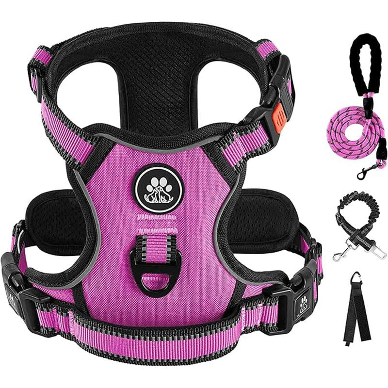No-Pull Dog Vest with Leash, Reflective Anti-Choking Pet Vest, Adjustable Oxford Dog Vest with Easy-Control Handle for Small and Large Dogs