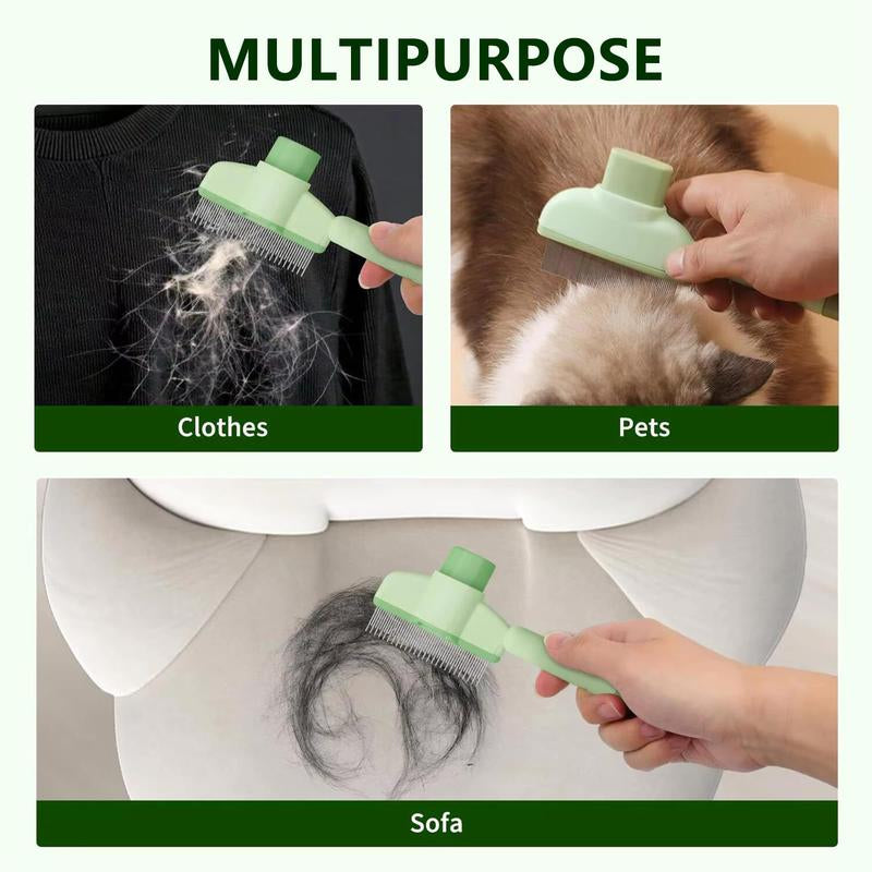 Self-Cleaning Dual-Length Stainless Steel Pet Comb for Cats and Dogs - Flea and Shedding Detangling Grooming Tool with Release Button for Healthy Coat