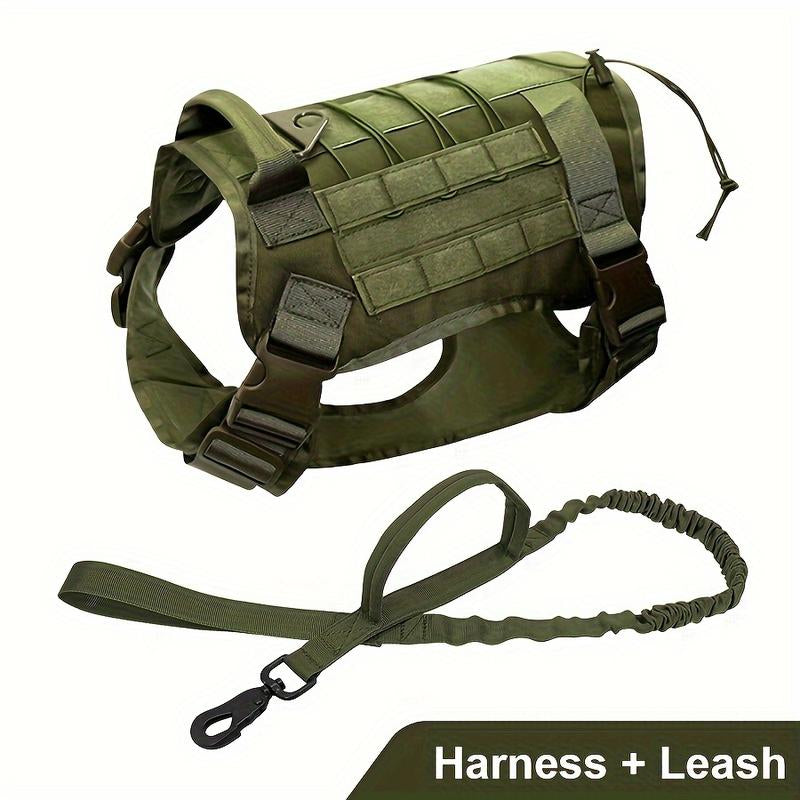 2Pcs Dog Harness and Leash Set, Outdoor Tactical Dog Harness Vest and Retractable Dog Leash, Nylon Tactical Training Dog Harness for Medium and Large Dogs