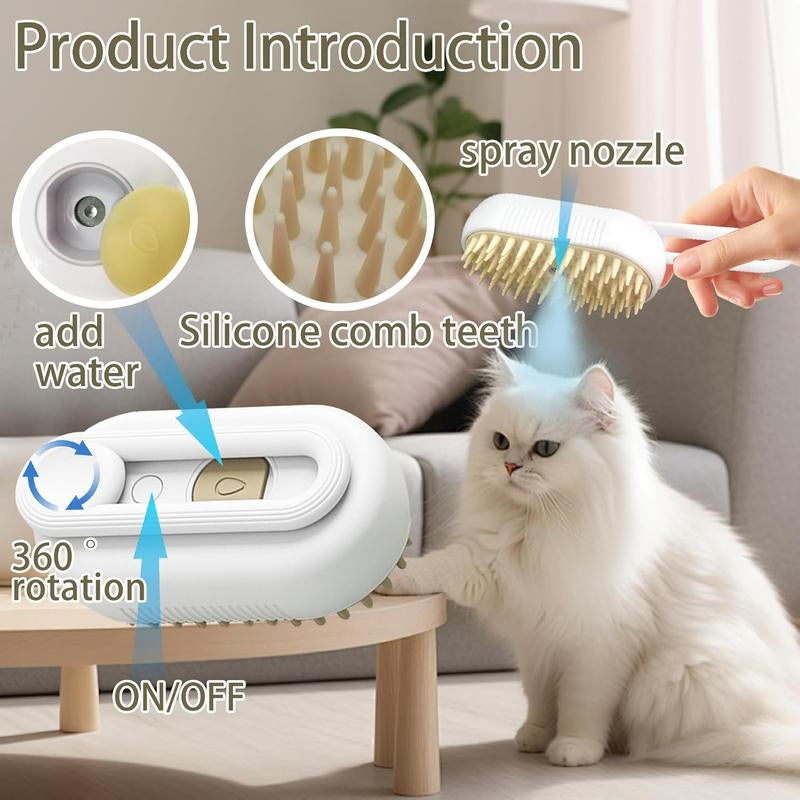 3-in-1 Pet Steam Brush and Hair Remover for Cats and Dogs - Adjustable Grooming Comb with Steamy Mist Technology for Effective Fur Removal