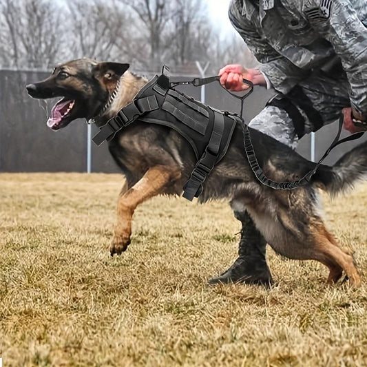 2Pcs Dog Harness and Leash Set, Outdoor Tactical Dog Harness Vest and Retractable Dog Leash, Nylon Tactical Training Dog Harness for Medium and Large Dogs