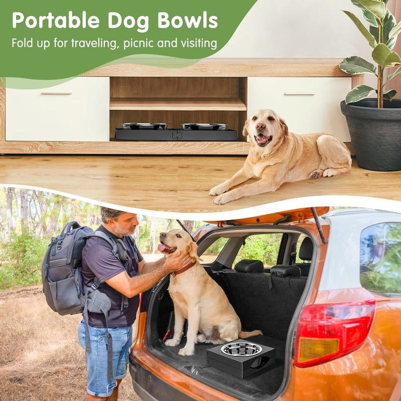 Elevated Dog Bowls Foldable, Raised Feeder Bowls Stand Set with 2 Stainless Steel Bowls,Portable Adjusts to 5 Heights, Dog Food Water Bowls for Large Medium Small Dogs and Cats,Black/White/Pink/Grey