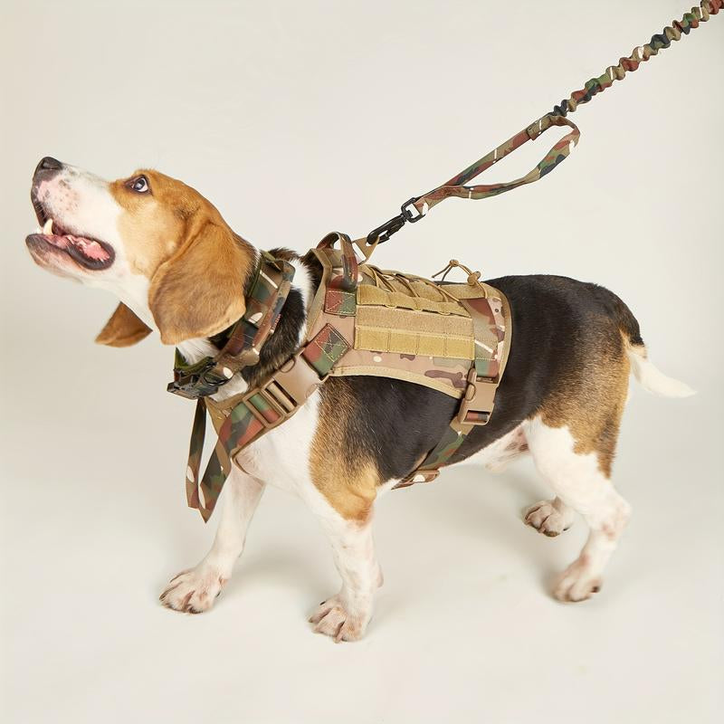 2Pcs Dog Harness and Leash Set, Outdoor Tactical Dog Harness Vest and Retractable Dog Leash, Nylon Tactical Training Dog Harness for Medium and Large Dogs