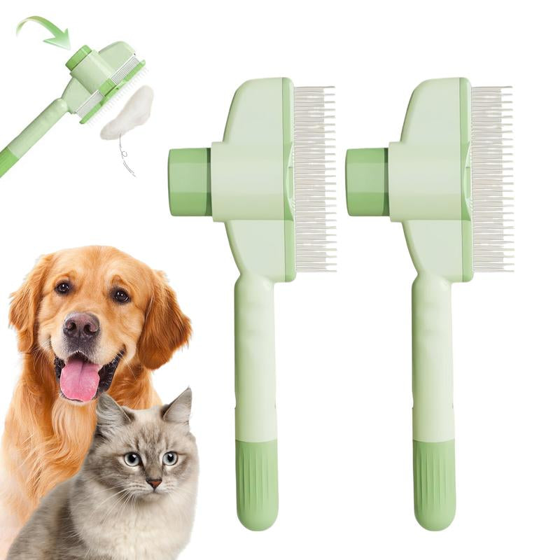Self-Cleaning Dual-Length Stainless Steel Pet Comb for Cats and Dogs - Flea and Shedding Detangling Grooming Tool with Release Button for Healthy Coat
