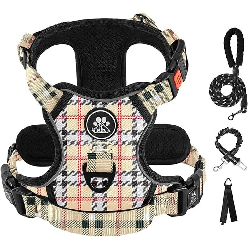No-Pull Dog Vest with Leash, Reflective Anti-Choking Pet Vest, Adjustable Oxford Dog Vest with Easy-Control Handle for Small and Large Dogs