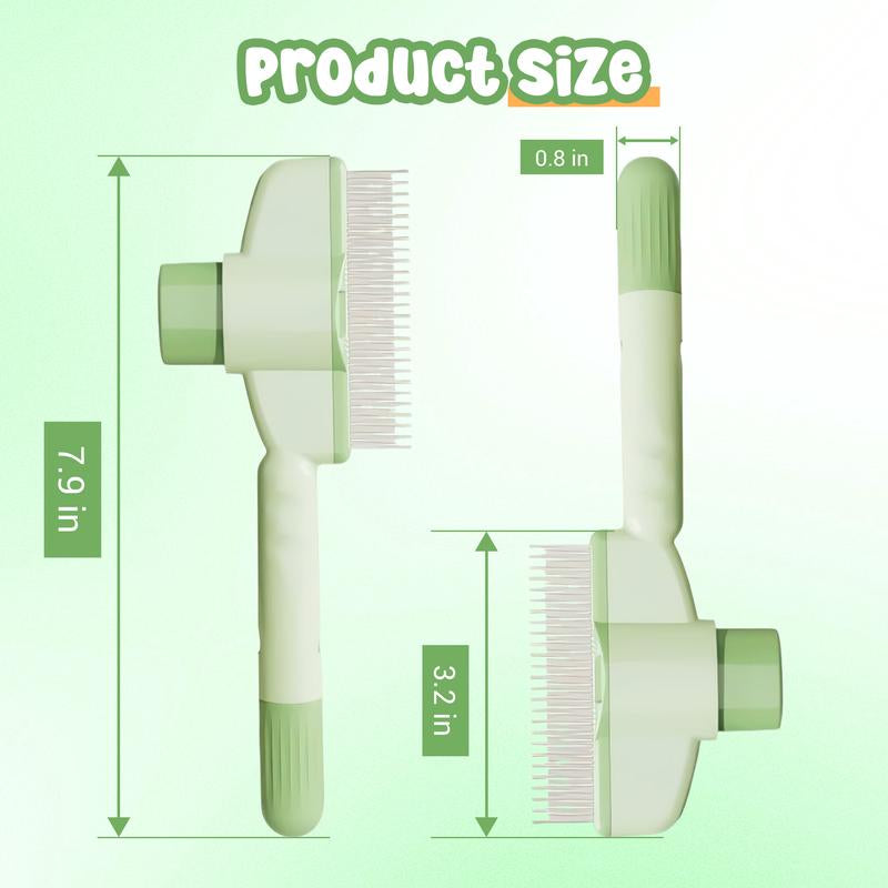 Self-Cleaning Dual-Length Stainless Steel Pet Comb for Cats and Dogs - Flea and Shedding Detangling Grooming Tool with Release Button for Healthy Coat