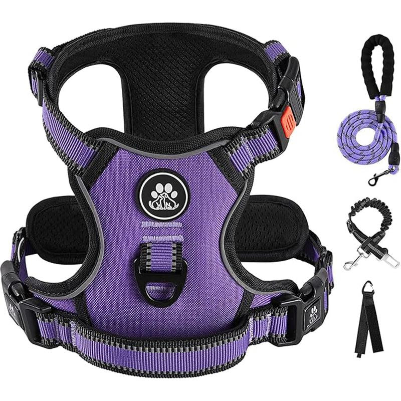 No-Pull Dog Vest with Leash, Reflective Anti-Choking Pet Vest, Adjustable Oxford Dog Vest with Easy-Control Handle for Small and Large Dogs