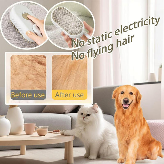 3-in-1 Pet Steam Brush and Hair Remover for Cats and Dogs - Adjustable Grooming Comb with Steamy Mist Technology for Effective Fur Removal