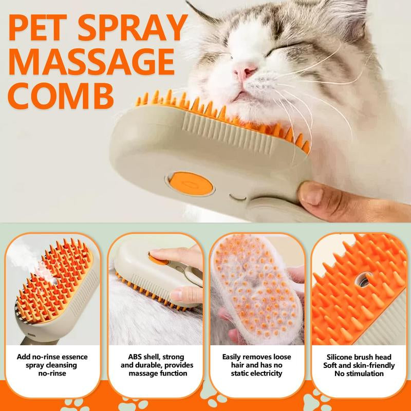 3-in-1 Pet Steam Brush and Hair Remover for Cats and Dogs - Adjustable Grooming Comb with Steamy Mist Technology for Effective Fur Removal