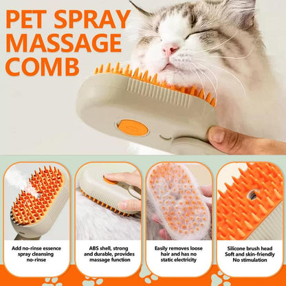 3-in-1 Pet Steam Brush and Hair Remover for Cats and Dogs - Adjustable Grooming Comb with Steamy Mist Technology for Effective Fur Removal