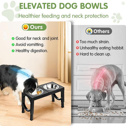 Elevated Dog Bowls Foldable, Raised Feeder Bowls Stand Set with 2 Stainless Steel Bowls,Portable Adjusts to 5 Heights, Dog Food Water Bowls for Large Medium Small Dogs and Cats,Black/White/Pink/Grey