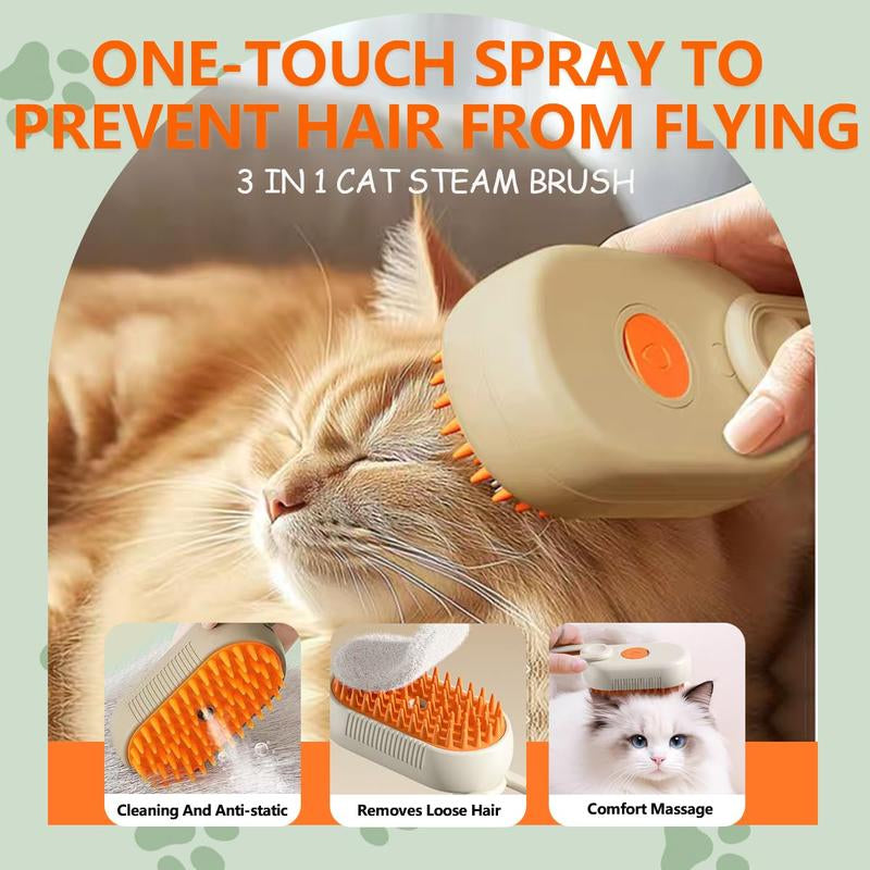 3-in-1 Pet Steam Brush and Hair Remover for Cats and Dogs - Adjustable Grooming Comb with Steamy Mist Technology for Effective Fur Removal